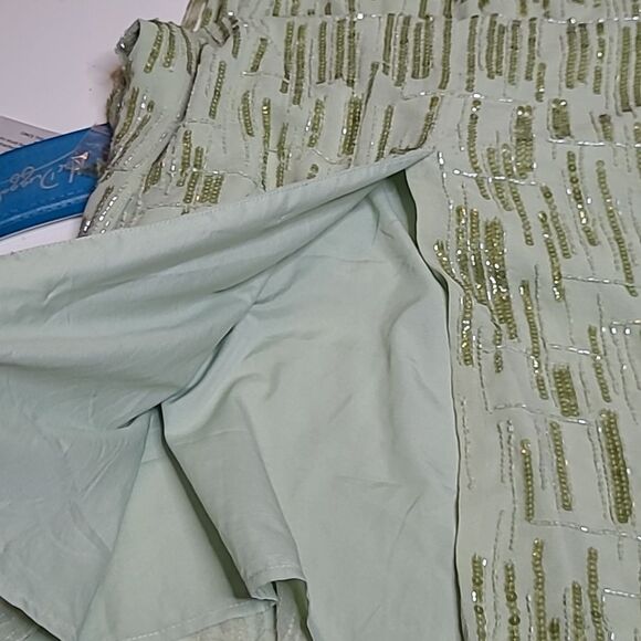 $498 NEW MAC DUGGAL 8 SAGE GREEN HAND BEADED MIDI CREPE SHEATH COLUMN DRESS NWT - Picture 11 of 16